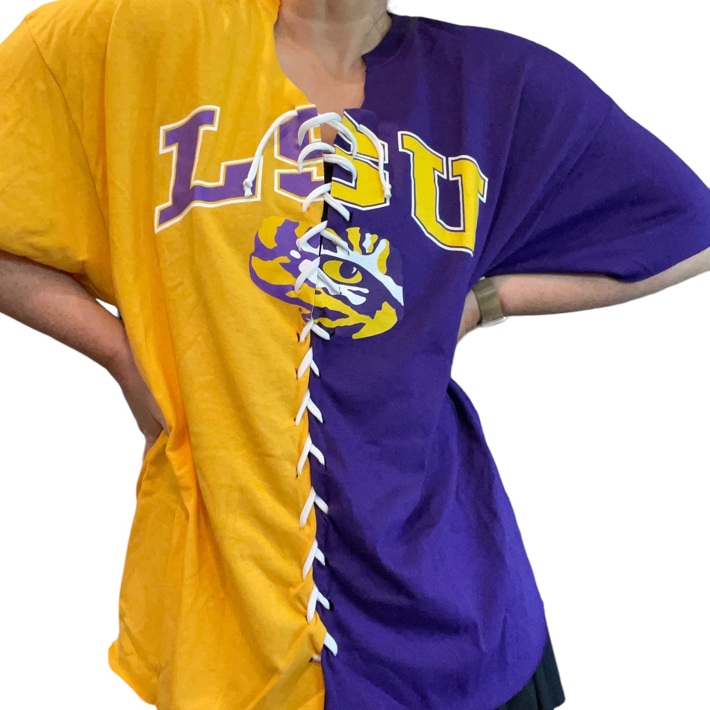 LSU Color Block Lace Up Tee (XXL)