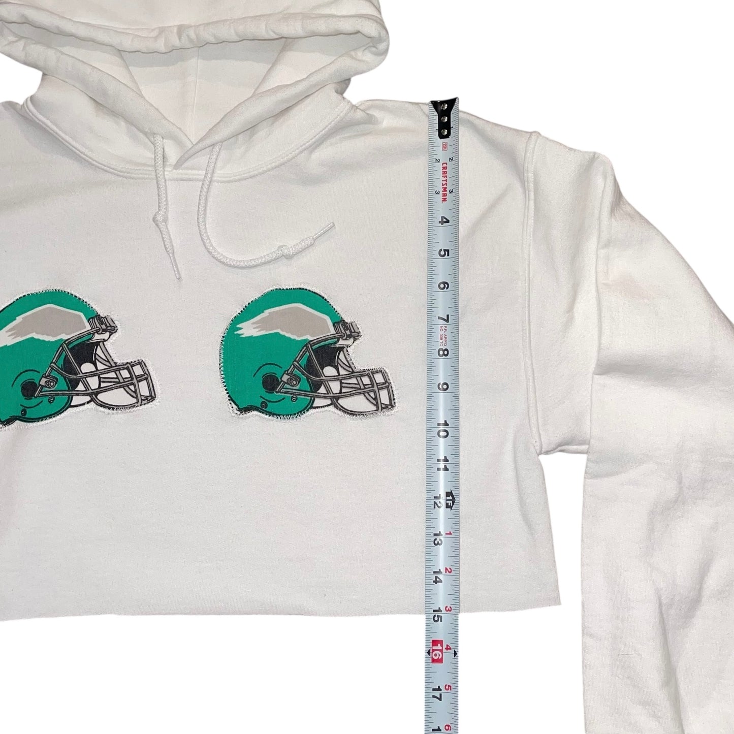 Philadelphia Eagles Upcycled Double Helmet White Hoodie (M)