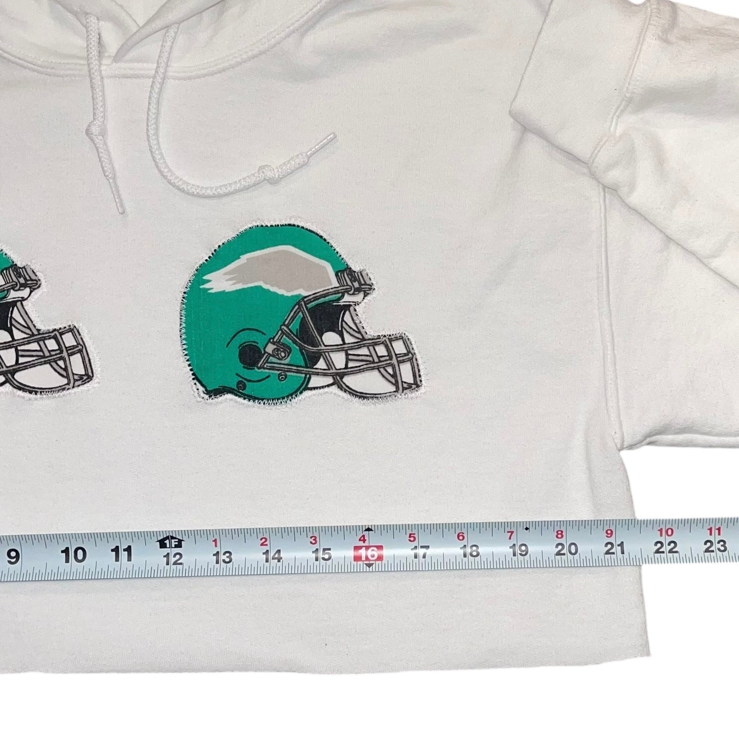 Philadelphia Eagles Upcycled Double Helmet White Hoodie (M)