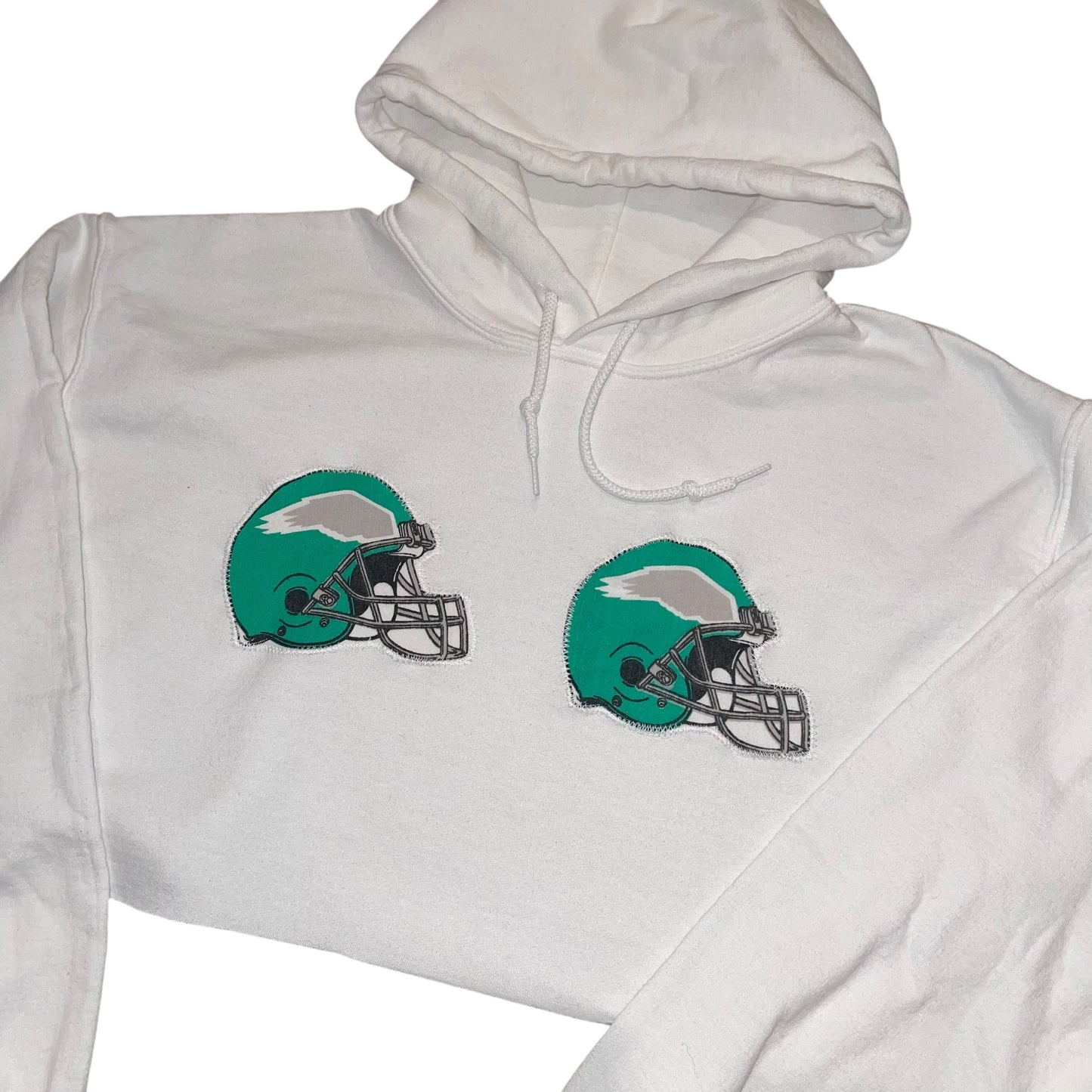 Philadelphia Eagles Upcycled Double Helmet White Hoodie (M)