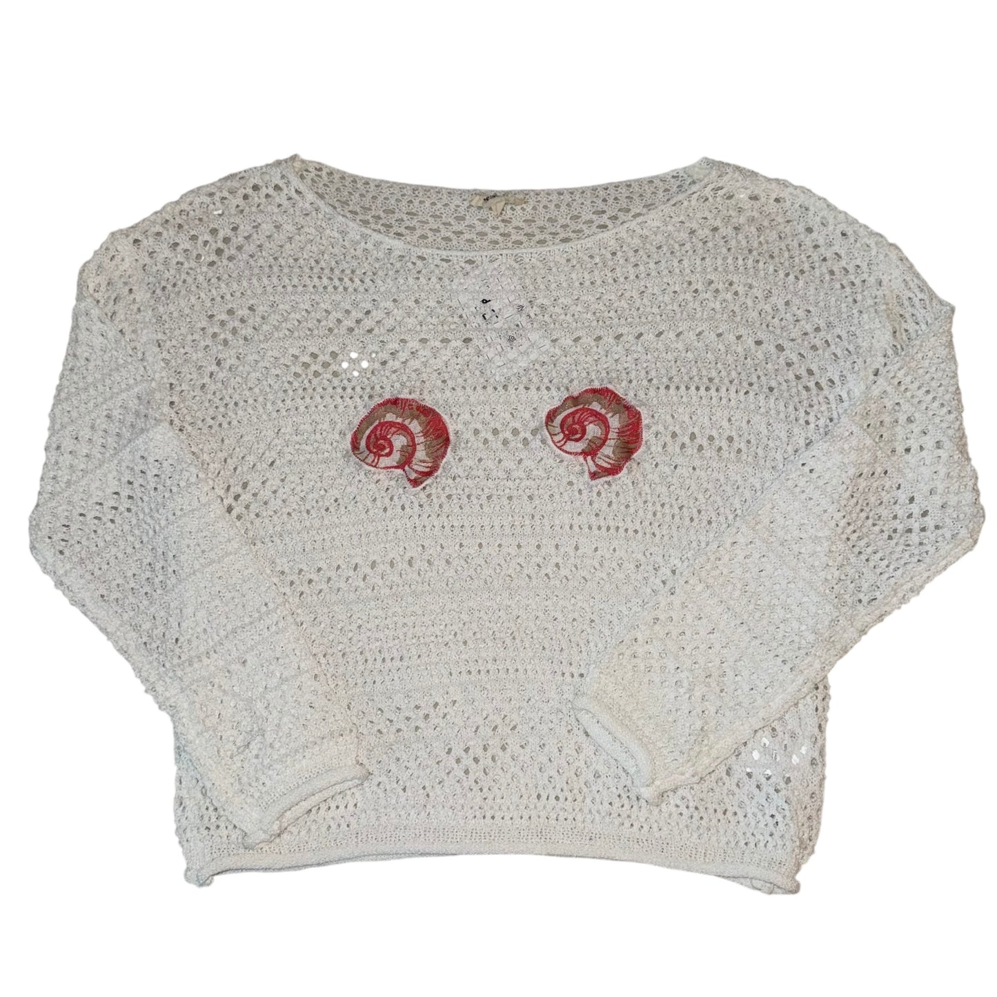 Earthbound - Double Shell White Crochet Pullover (S)