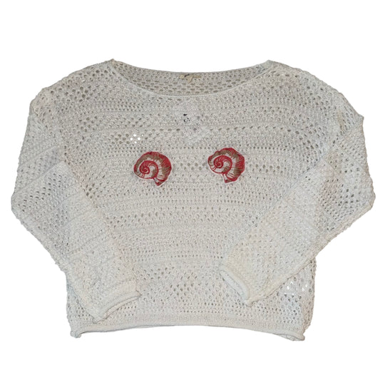 Earthbound - Double Shell White Crochet Pullover (S)