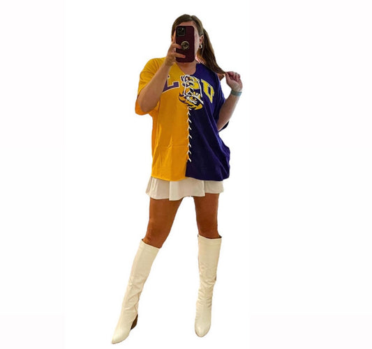 LSU Color Block Lace Up Tee (XXL)