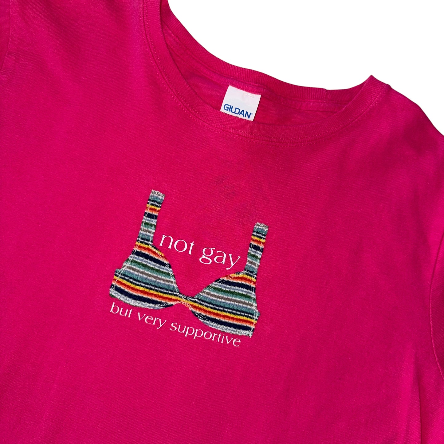 PRIDE - Not Gay But Supportive Pink Crop (M)