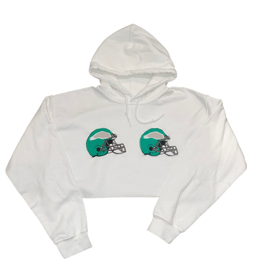 Philadelphia Eagles Upcycled Double Helmet White Hoodie (M)