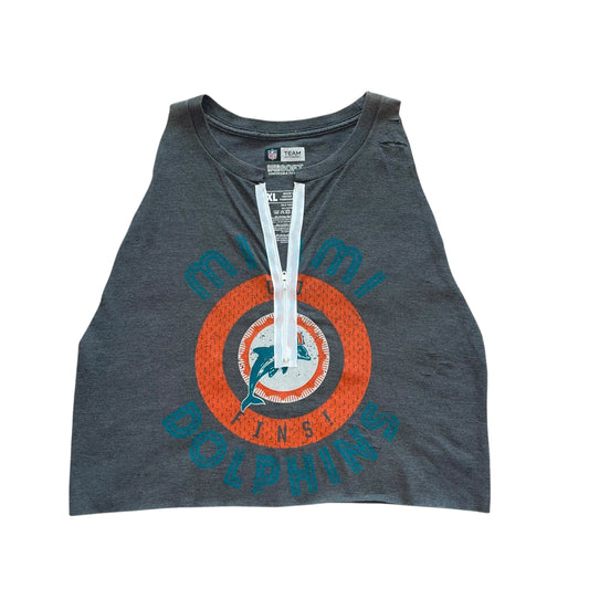 Miami Dolphins Upcycled Distressed Zipper Tank (M)