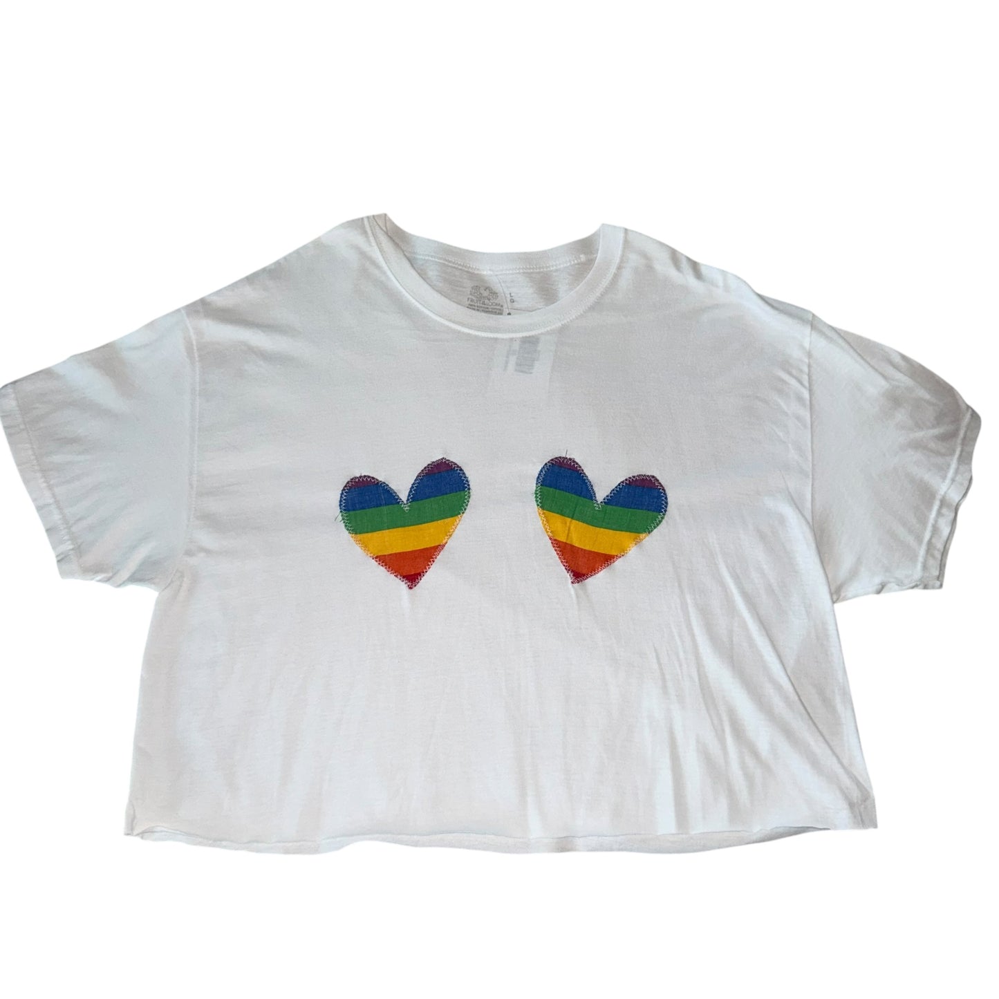PRIDE - Double Rainbow Heart White Crop (L)