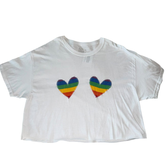 PRIDE - Double Rainbow Heart White Crop (L)