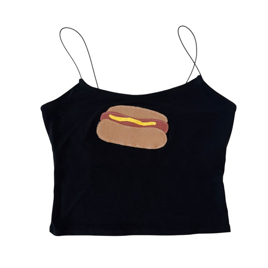 For The Girls, USA - Hot Dog Skinny Strap Black Tank (L)
