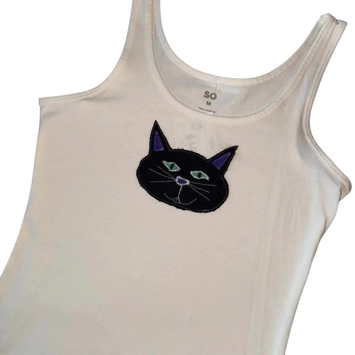 Spooky - Black Cat White Tank (M)