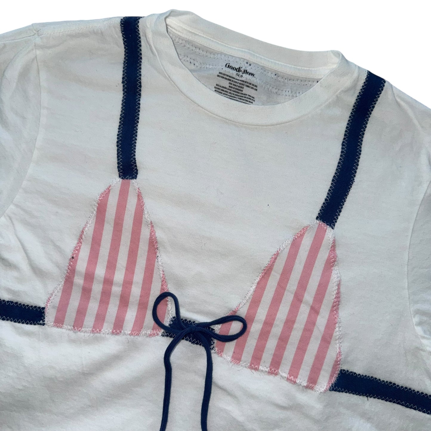 Earthbound - Pink Striped Blue String Bikini Tee (S)