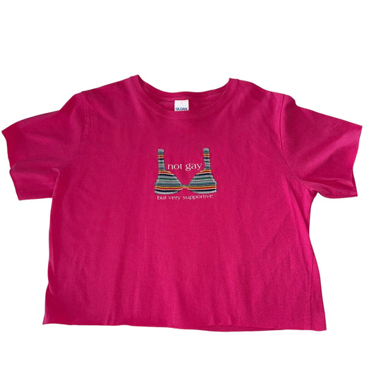 PRIDE - Not Gay But Supportive Pink Crop (M)