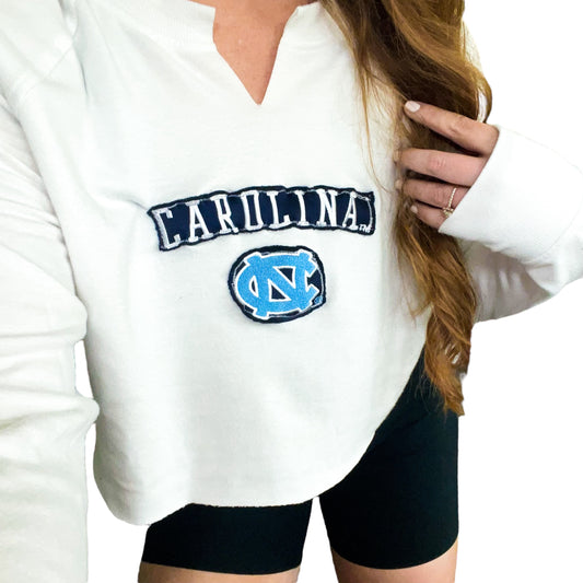 UNC North Carolina Patchwork Cropped Sweatshirt (XL)