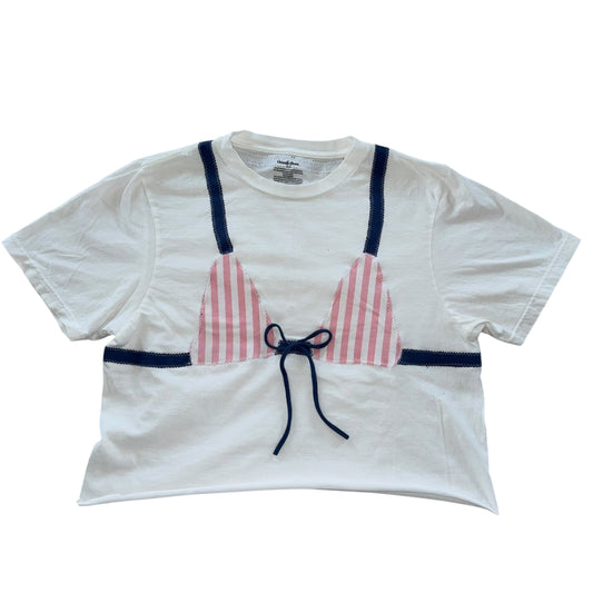 Earthbound - Pink Striped Blue String Bikini Tee (S)