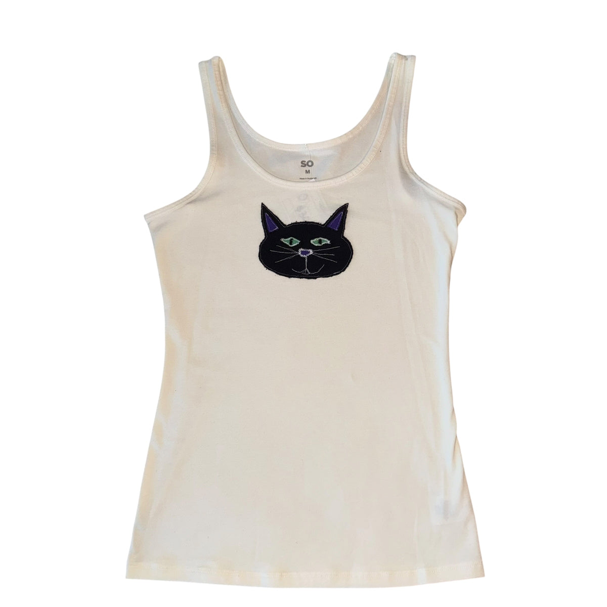 Spooky - Black Cat White Tank (M)