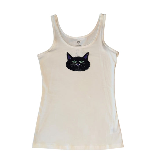 Spooky - Black Cat White Tank (M)